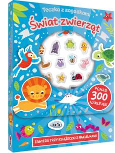Okładka książki Świat zwierząt. Teczka z zagadkami ( 3 książeczki + wypukłe naklejki)