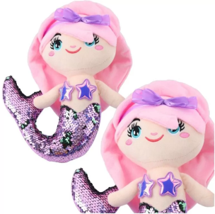 Opakowanie Syrenka pluszowa z ogonem w cekiny fioletowa 28cm