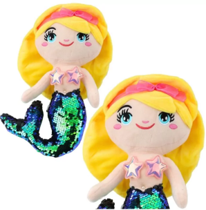 Opakowanie Syrenka pluszowa z ogonem w cekiny zielona 30cm