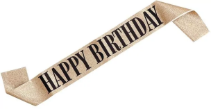 Opakowanie Szarfa Happy Birthday złota