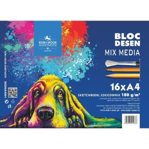 Szkicownik Mix Media A4 16 ark. Pies niebieski. Wydawca: Koh-I-Noor. Multiszop.pl Opakowanie Szkicownik Mix Media A4 16 ark. Pies niebieski