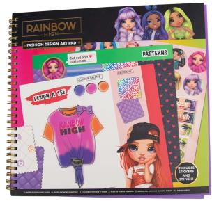 Szkicownik modowy  z szablonami i naklejkami Rainbow high art pad. Wydawca: BRANDED.ŚLIWIŃSKI. Multiszop.pl Opakowanie Szkicownik modowy  z szablonami i naklejkami Rainbow high art pad