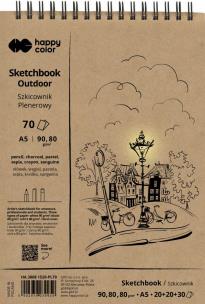 Opakowanie Szkicownik na spirali plenerowy A5 80/90g 70ark. 3 kolory Happy Color