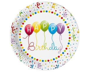 Opakowanie Talerzyki papierowe Happy Birthday 23cm 8szt