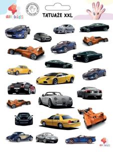 Tatuaże zmywalne dla dzieci Auta samochody XXL. Wydawca: All4Kids. Multiszop.pl Opakowanie Tatuaże zmywalne dla dzieci Auta samochody XXL