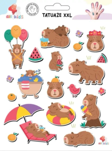 Tatuaże zmywalne dla dzieci Kapibara wakacyjna XXL. Wydawca: All4Kids. Multiszop.pl Opakowanie Tatuaże zmywalne dla dzieci Kapibara wakacyjna XXL