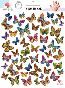 Tatuaże zmywalne dla dzieci Motylki XXL. Wydawca: All4Kids. Multiszop.pl Opakowanie Tatuaże zmywalne dla dzieci Motylki XXL