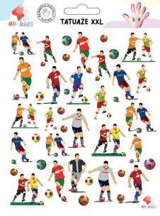 Tatuaże zmywalne dla dzieci Piłkarze XXL. Wydawca: All4Kids. Multiszop.pl Opakowanie Tatuaże zmywalne dla dzieci Piłkarze XXL