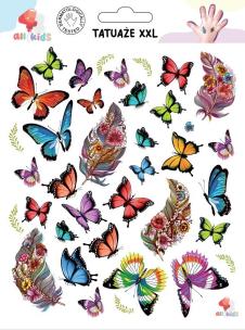 Tatuaże zmywalne dla dzieci Pióra motyle XXL. Wydawca: All4Kids. Multiszop.pl Opakowanie Tatuaże zmywalne dla dzieci Pióra motyle XXL