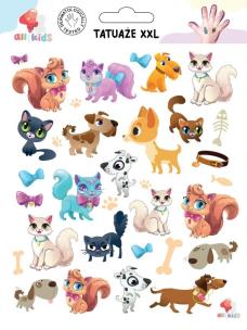 Tatuaże zmywalne dla dzieci Psy i koty XXL. Wydawca: All4Kids. Multiszop.pl Opakowanie Tatuaże zmywalne dla dzieci Psy i koty XXL