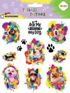 Tatuaże zmywalne Funny Dogs HAPPY COLOR. Wydawca: GDD. Multiszop.pl Opakowanie Tatuaże zmywalne Funny Dogs HAPPY COLOR