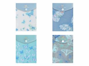 Zdjęcie produktu Teczka A6 kopertowa na zatrzask nadruk Motyle niebieska 1szt.mix