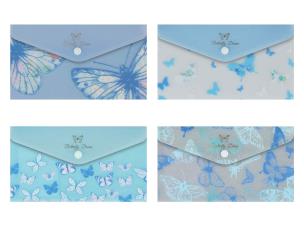 Zdjęcie produktu Teczka DL kopertowa na zatrzask nadruk Motyle niebieska 1szt.mix