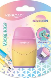 Opakowanie Temperówka plastikowa KEYROAD z gumką opalizująca podwójna blister 1szt.mix