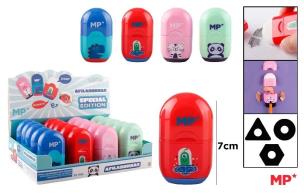 Opakowanie Temperówka z pojemnikiem i gumką 4 wzory (20szt)