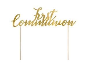 Opakowanie Topper na tort First Communion złoty 21cm