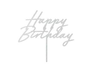 Opakowanie Topper na tort Happy Birthday srebrny 18x16,5cm