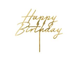 Opakowanie Topper na tort Happy Birthday złoty 18x16,5cm
