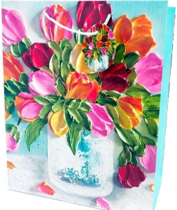 Opakowanie Torebka ozdobna matowa 26x32x12cm Kwiaty