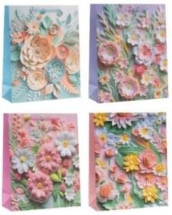 Opakowanie Torebka prezentowa 26x32x10cm Kwiaty MIX