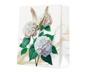 Opakowanie Torebka prezentowa białe hortensje 26,5x33,5x13cm