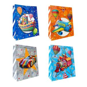 Opakowanie Torebka prezentowa dziecięca L brokat pojazdy mix