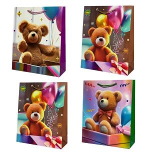 Opakowanie Torebka prezentowa dziecięca L Miś z balonami mix