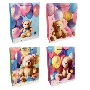 Torebka prezentowa dziecięca L miś z balonami mix. Wydawca: JU-PITER. Multiszop.pl Opakowanie Torebka prezentowa dziecięca L miś z balonami mix