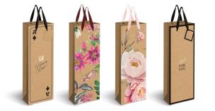 Opakowanie Torebka prezentowa na butelkę 13x36x10cm Kraft mix