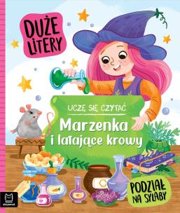 Uczę się czytać. Duże litery. Podział na sylaby. Marzenka i latające krowy. Autor: Agata Giełczyńska-Jonik. Multiszop.pl Okładka książki Uczę się czytać. Duże litery. Podział na sylaby. Marzenka i latające krowy