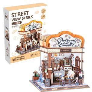 Opakowanie Uliczny zakątek drewniane puzzle 3D piekarnia