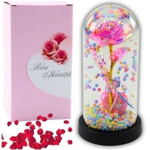 Opakowanie Wieczna róża w szkle oświetlenie LED różowa