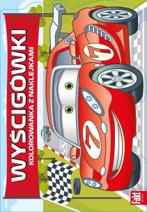 Wyścigówki. Kolorowanka z naklejkami. Autor:   Praca zbiorowa. Multiszop.pl Okładka książki Wyścigówki. Kolorowanka z naklejkami