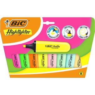 Zakreślacz BIC Flat Highlighter Neon pastel blister 8szt.. Wydawca: Bic. Multiszop.pl Opakowanie Zakreślacz BIC Flat Highlighter Neon pastel blister 8szt.