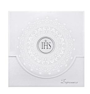 Opakowanie Zaproszenia komunijne z ornamentem biały 10szt