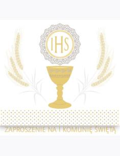 Opakowanie Zaproszenie kwadrat ZKW 120x120 Komunia zest. 57188 Dziecięce - Chłopiec, Dziewczynka, Grafika, Religia, Tłoczenie, Złote