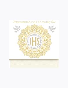 Opakowanie Zaproszenie kwadrat ZKW 120x120 Komunia zest. 57190 Dziecięce - Chłopiec, Dziewczynka, Grafika, Religia, Tłoczenie, Złote
