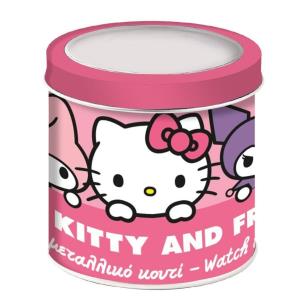 Zegarek analogowy w puszce Hello Kitty. Wydawca: Diakakis. Multiszop.pl Opakowanie Zegarek analogowy w puszce Hello Kitty