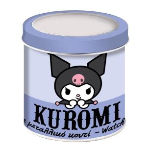 Zegarek analogowy w puszce Kuromi. Wydawca: Diakakis. Multiszop.pl Opakowanie Zegarek analogowy w puszce Kuromi