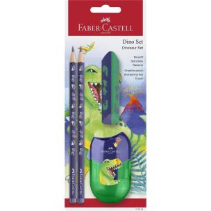 Zestaw Dinozaur 2 ołówki Jumbo+temperówka+gumka. Wydawca: Faber Castell. Multiszop.pl Opakowanie Zestaw Dinozaur 2 ołówki Jumbo+temperówka+gumka