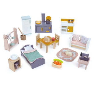 Zestaw mebelków drewniany do domku. Wydawca: Tender Leaf Toys. Multiszop.pl Opakowanie Zestaw mebelków drewniany do domku