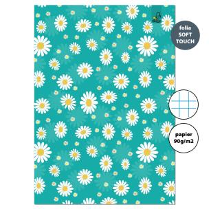 Opakowanie Zeszyt A4 32 kartki w kratkę 90g Stokrotki na turkusie