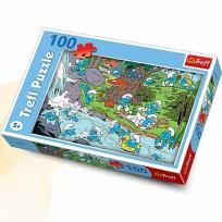 Okładka książki Puzzle 100 Smerfy Nad rzeką TREFL