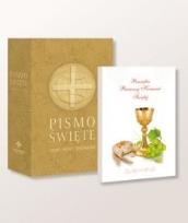 Okładka książki Pismo Święte ST i NT duże beż + Pam. I Kom. Św.