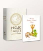 Okładka książki Pismo Święte ST i NT duże białe + Pam. I Kom. Św.