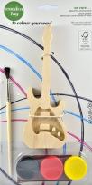 Opakowanie Drewniana gitara do malowania w zestawie z farbkami, pędzelkiem i papierem ściernym