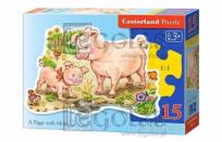 Okładka książki Puzzle konturowe 15 - Świnka z mamą CASTOR