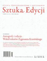 Opakowanie Sztuka Edycji 2(3)/2012 Autografy i edycje. Wokół tekstów Zygmunta Krasińskiego