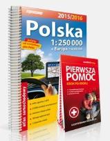 Okładka książki Atlas samochodowy Polska 2015/16 + Pierwsza pomoc