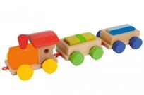Opakowanie Eichhorn Zestaw drewnianych klocków lokomotywa z dwoma wagonami